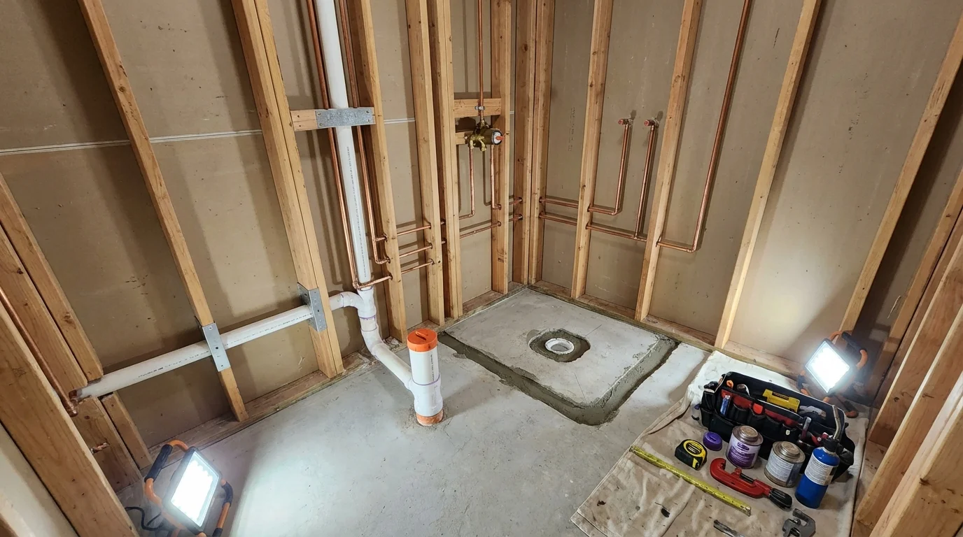 Bathroom rough-in plumbing during remodel by Johns Plumbing LLC in Sebree