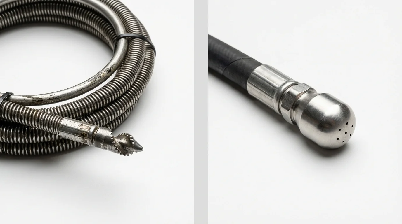Drain snake cable and hydro jetting nozzle used for drain cleaning in Sebree, KY