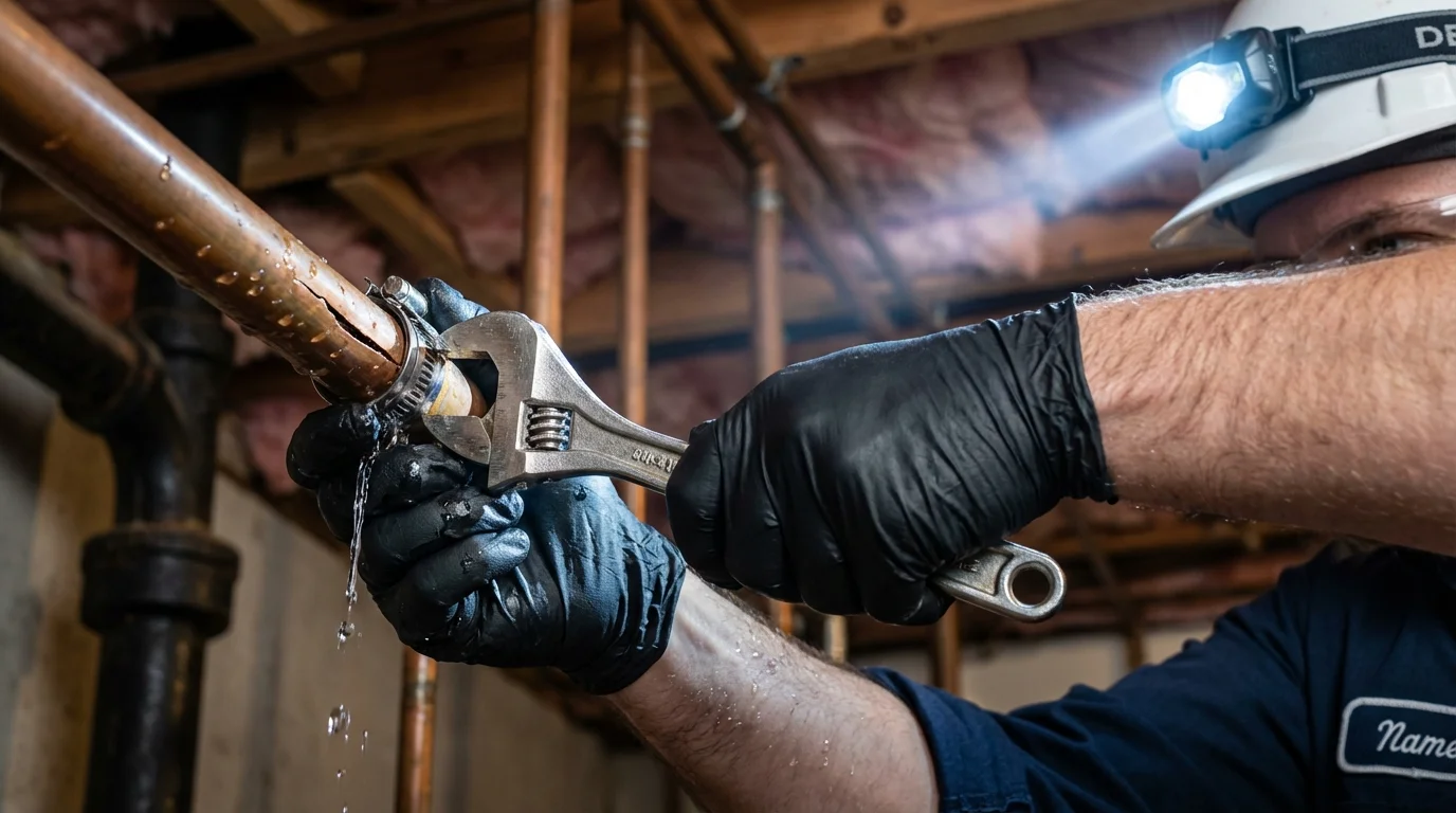 Emergency pipe clamp repair being performed by a Johns Plumbing LLC plumber in Sebree