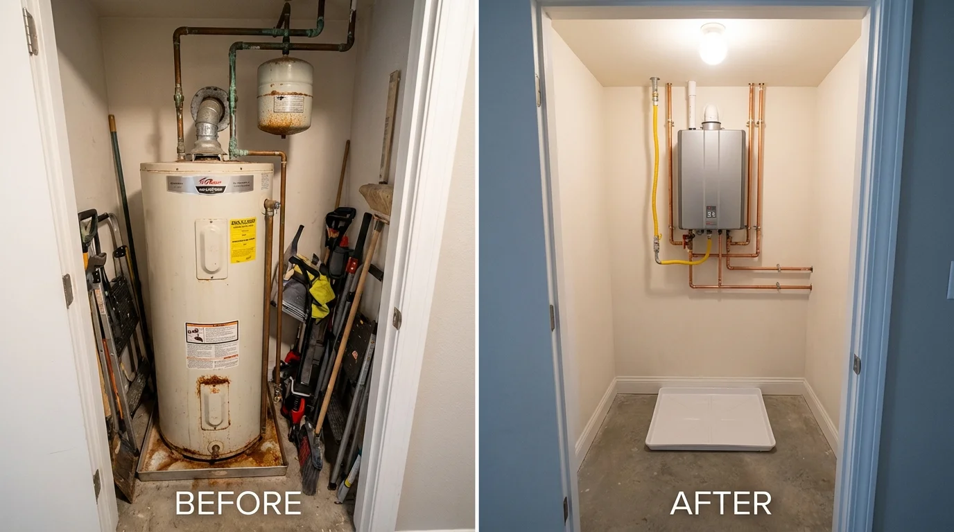 Tank water heater versus wall-mounted tankless unit comparison for Sebree, KY homeowners