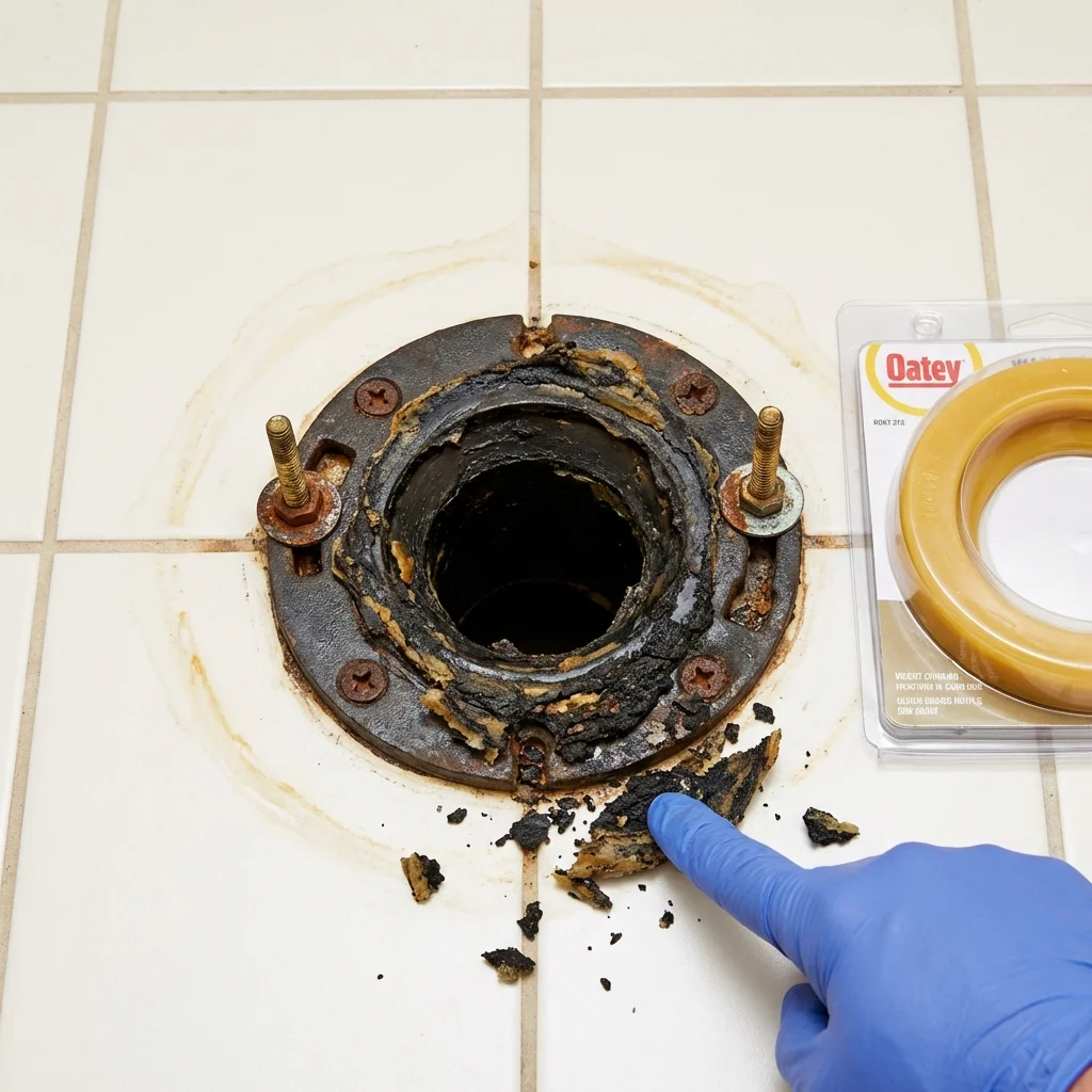 Failed wax ring showing water seepage at the base of a toilet in a Sebree, KY home